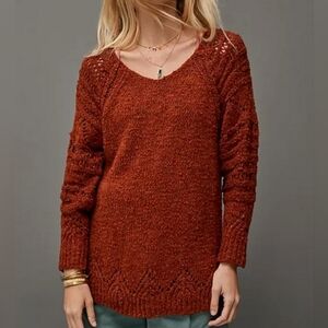 Anthropologie Pilcro Luna Pointelle Knit Tunic Sweater Brown Size Small Oversize